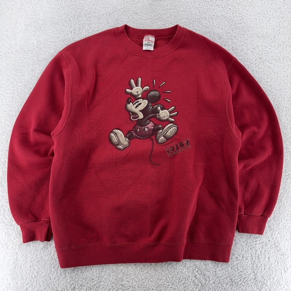 Vintage Disney Sweatshirt Medium‎ Red Mickey Mouse 1928 Crewneck Pullover 90s